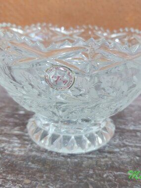 Vintage Zajecar Lead Crystal Bowl Hand Cut Etched Roses Made In Yugoslavia